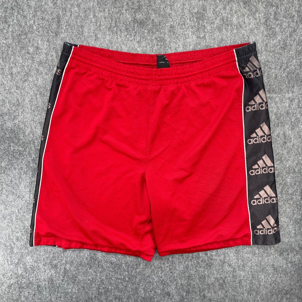 Vintgae Adidas Shorts Mens XL Red Mesh Athletic Basketball Logo Side Stripe Tap
